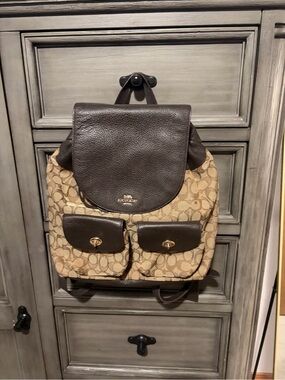 Coach Billie Brown Jacquard Signature Canvas Backpack